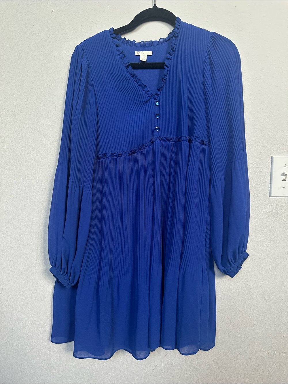 Ruffled V-Neck Long Sleeve Royal Blue Dress